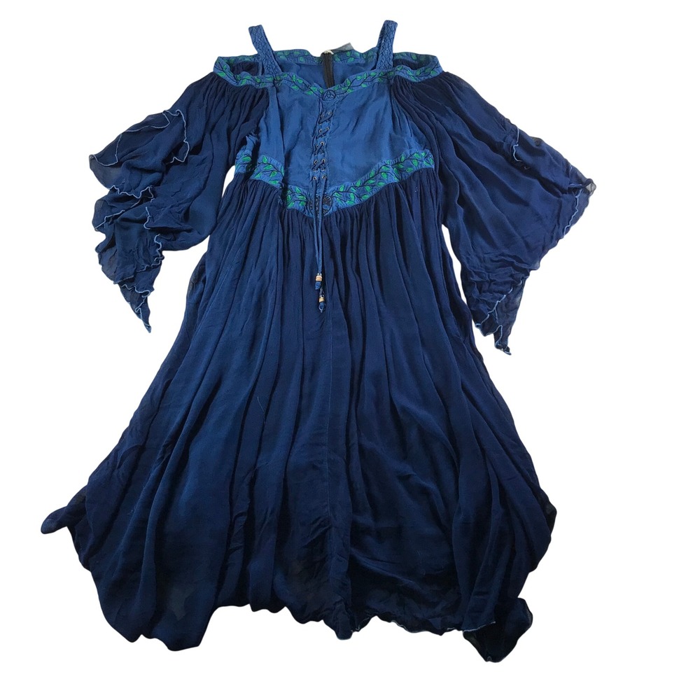HolyClothing Blue Embroidered Renaissance Maxi Dress Cold Shoulder 2X Plus Size